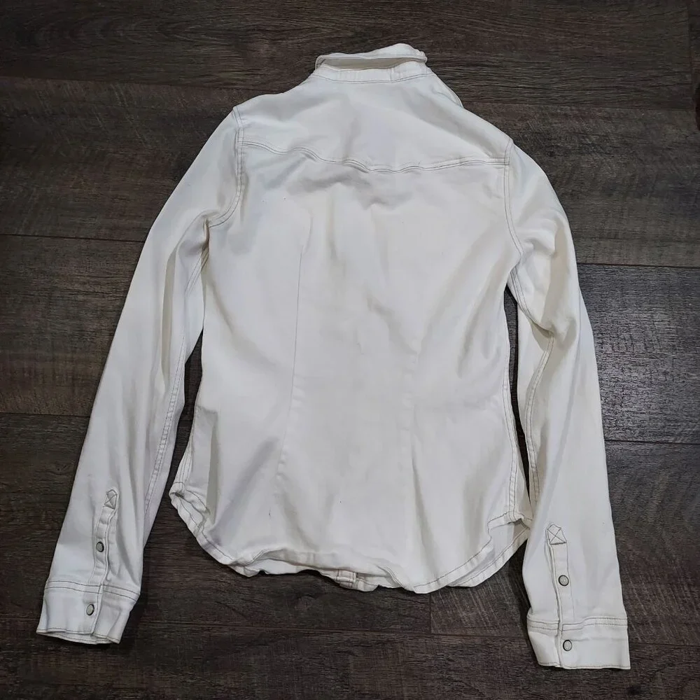 Divided by H&M Sz 4 Cotton Stretch White Snap Down Pearlizzed Western - Picture 6 of 10